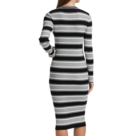 Theory Empire Wool Stripe Midi Dress Sweater Knit Dress - Picture 2 of 16
